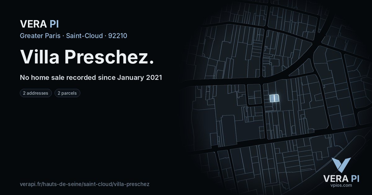 Villa Preschez, Saint-Cloud at night – every parcel coloured by the prices around it, the street's own parcels lit