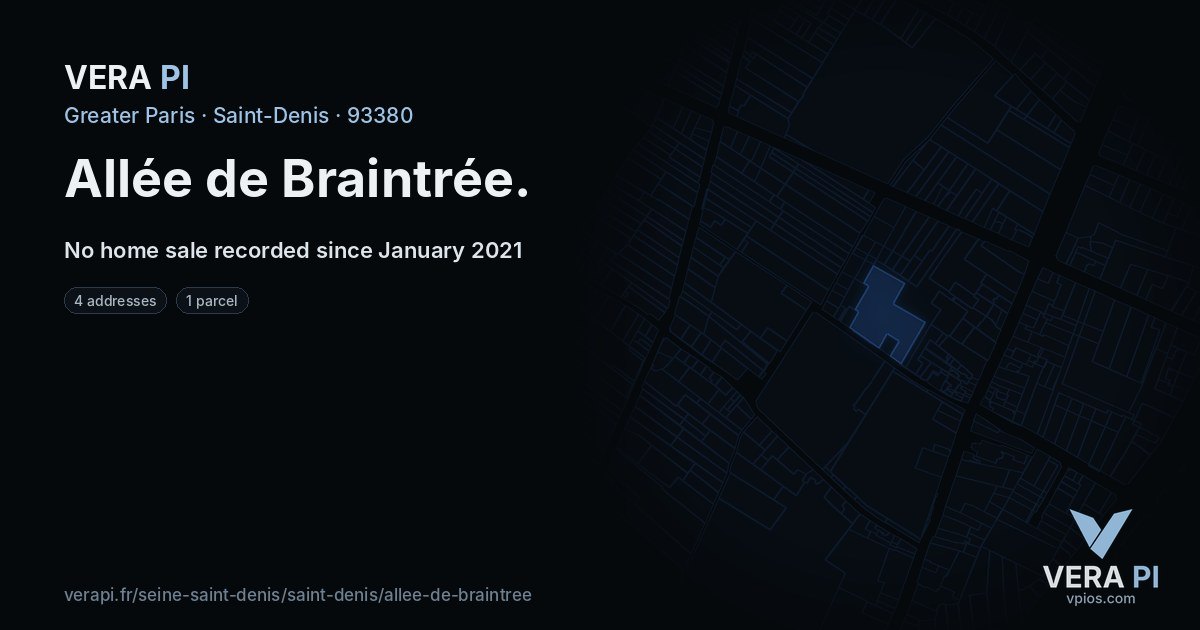 Allée de Braintrée, Saint-Denis at night – every parcel coloured by the prices around it, the street's own parcels lit