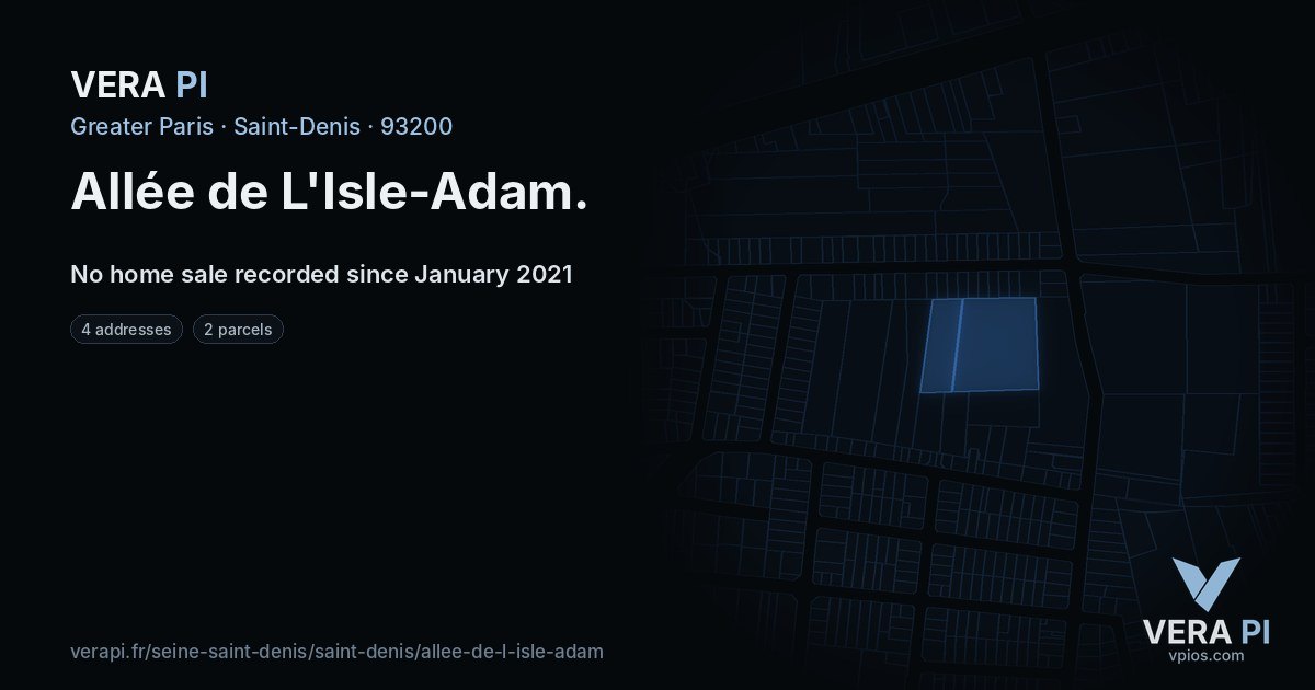 Allée de L'Isle-Adam, Saint-Denis at night – every parcel coloured by the prices around it, the street's own parcels lit