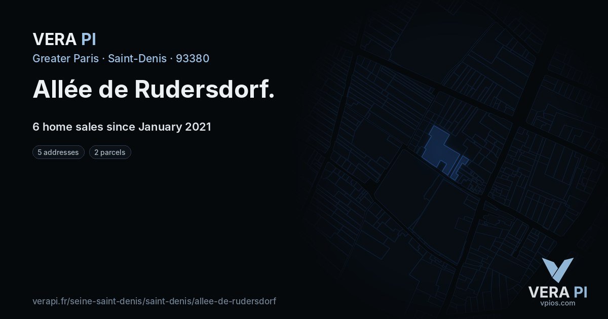 Allée de Rudersdorf, Saint-Denis at night – every parcel coloured by the prices around it, the street's own parcels lit