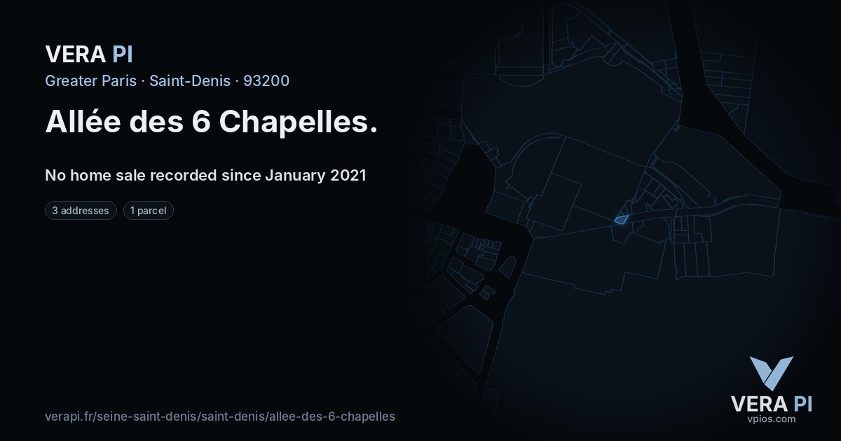 Allée des 6 Chapelles, Saint-Denis at night – every parcel coloured by the prices around it, the street's own parcels lit
