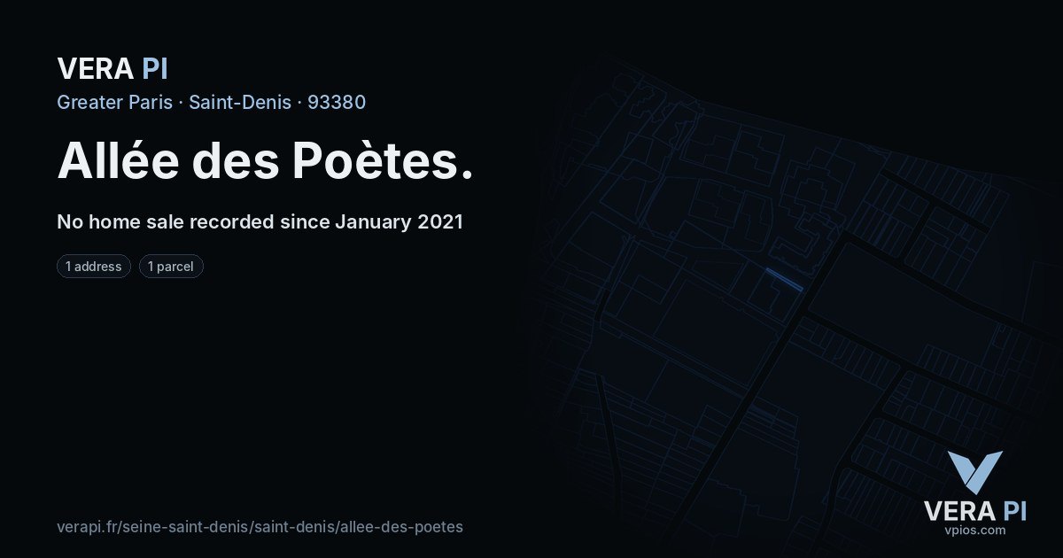 Allée des Poètes, Saint-Denis at night – every parcel coloured by the prices around it, the street's own parcels lit
