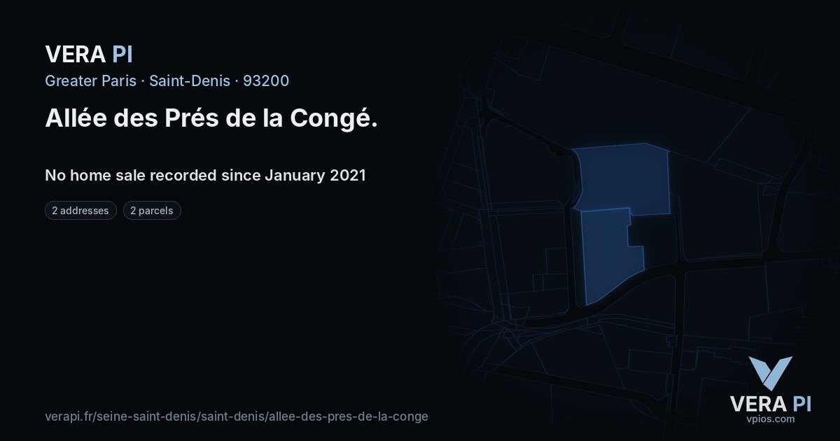 Allée des Prés de la Congé, Saint-Denis at night – every parcel coloured by the prices around it, the street's own parcels lit