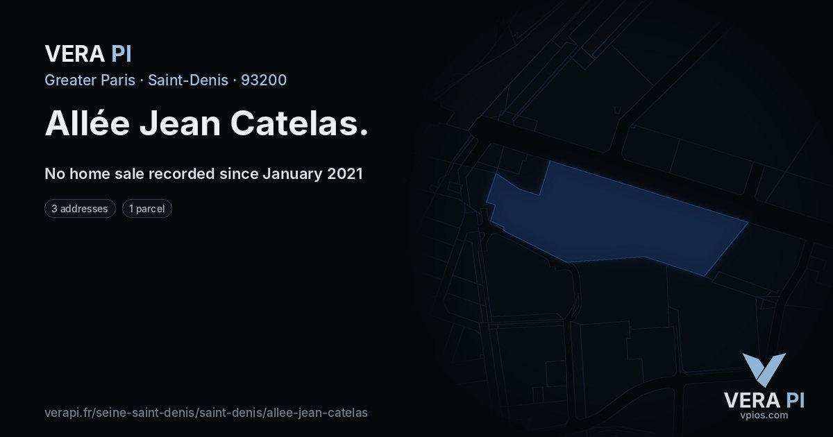 Allée Jean Catelas, Saint-Denis at night – every parcel coloured by the prices around it, the street's own parcels lit