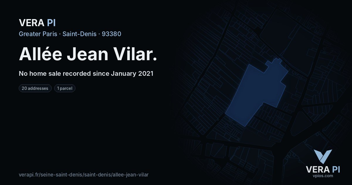 Allée Jean Vilar, Saint-Denis at night – every parcel coloured by the prices around it, the street's own parcels lit
