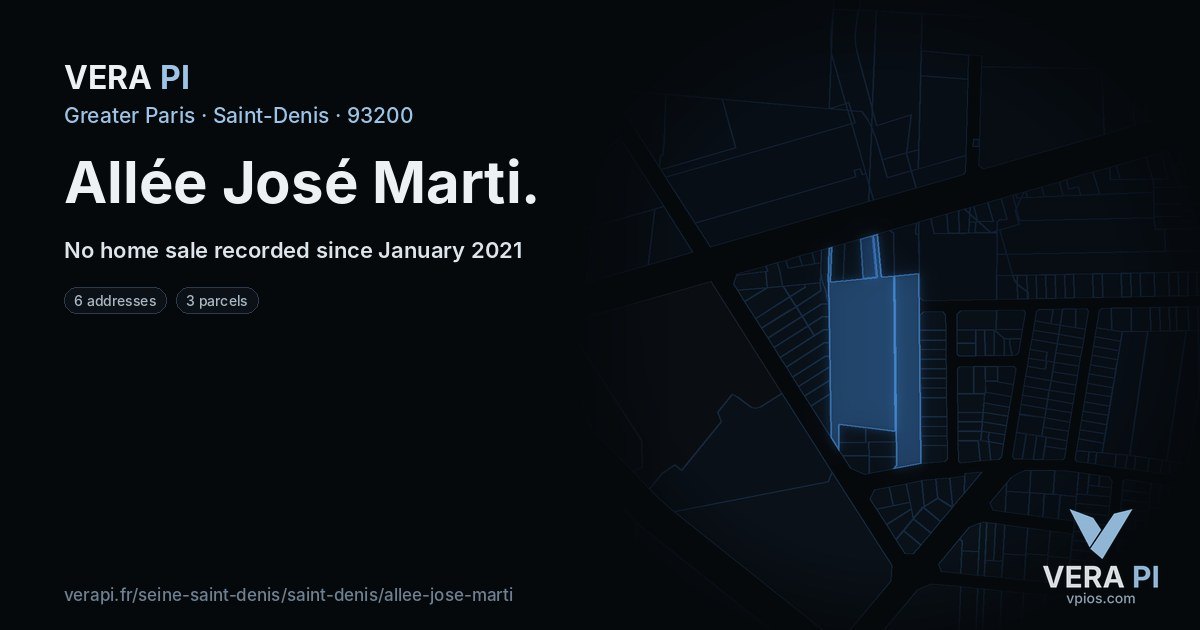 Allée José Marti, Saint-Denis at night – every parcel coloured by the prices around it, the street's own parcels lit