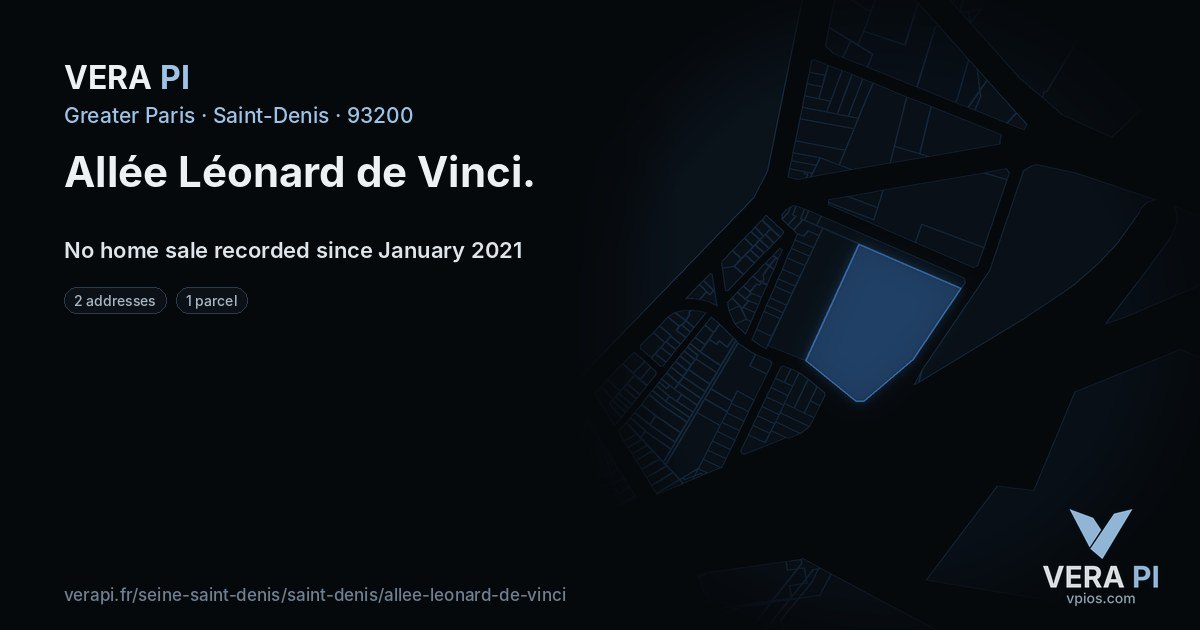 Allée Léonard de Vinci, Saint-Denis at night – every parcel coloured by the prices around it, the street's own parcels lit