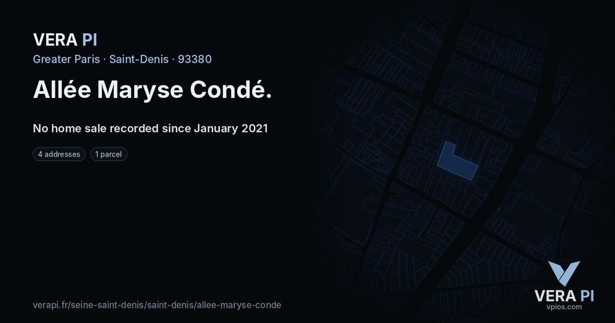 Allée Maryse Condé, Saint-Denis at night – every parcel coloured by the prices around it, the street's own parcels lit