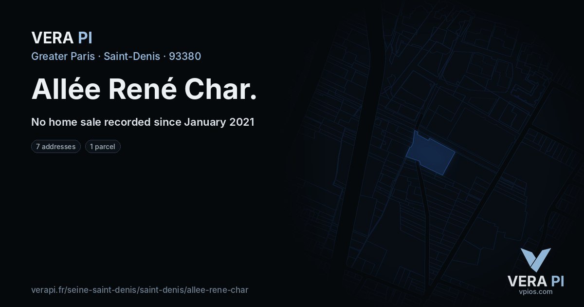 Allée René Char, Saint-Denis at night – every parcel coloured by the prices around it, the street's own parcels lit