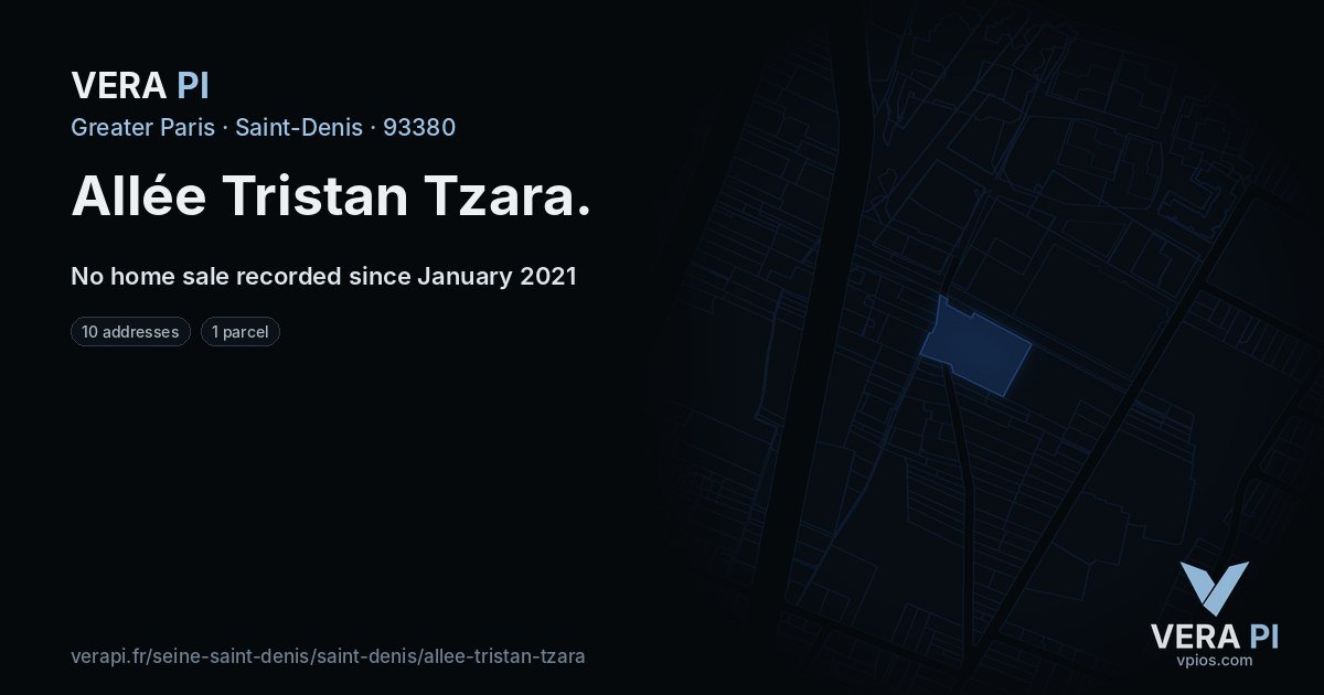 Allée Tristan Tzara, Saint-Denis at night – every parcel coloured by the prices around it, the street's own parcels lit