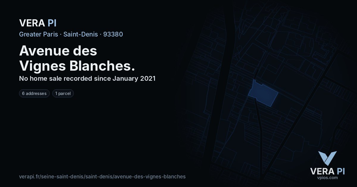 Avenue des Vignes Blanches, Saint-Denis at night – every parcel coloured by the prices around it, the street's own parcels lit