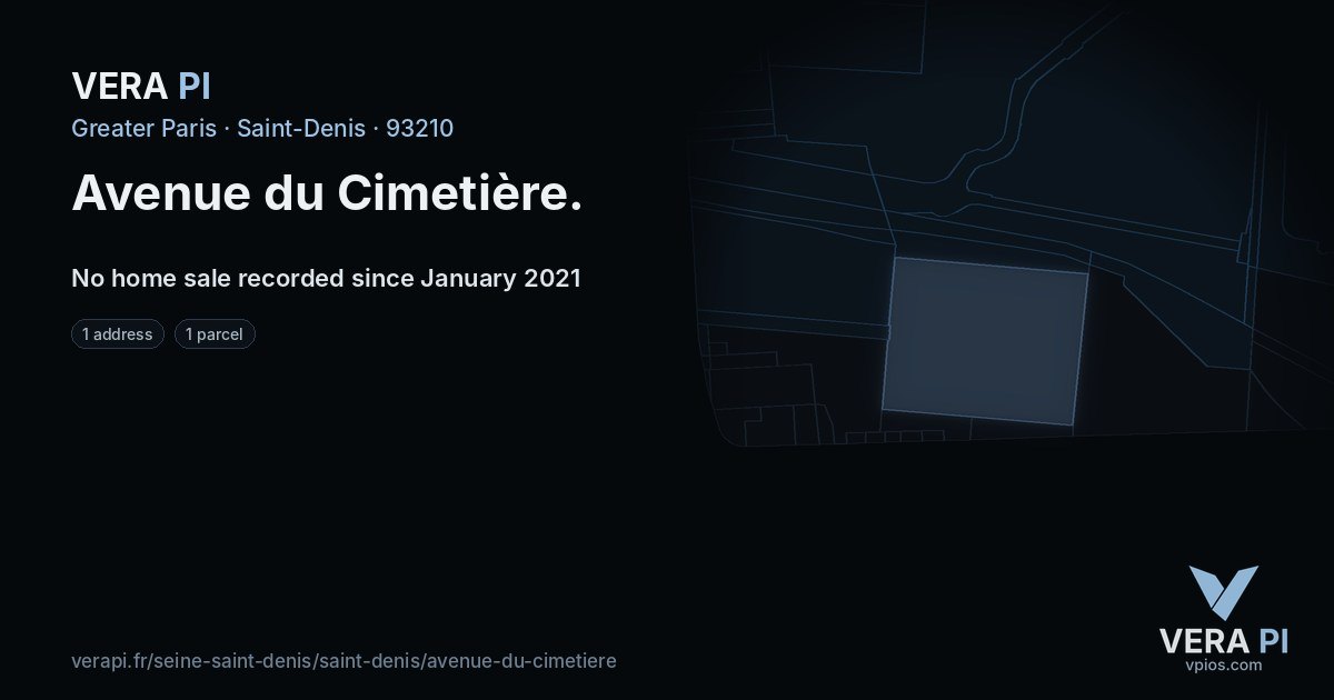 Avenue du Cimetière, Saint-Denis at night – every parcel coloured by the prices around it, the street's own parcels lit