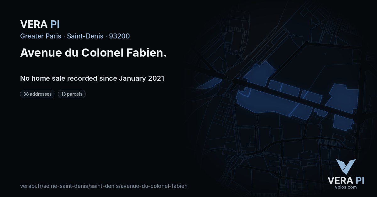 Avenue du Colonel Fabien, Saint-Denis at night – every parcel coloured by the prices around it, the street's own parcels lit