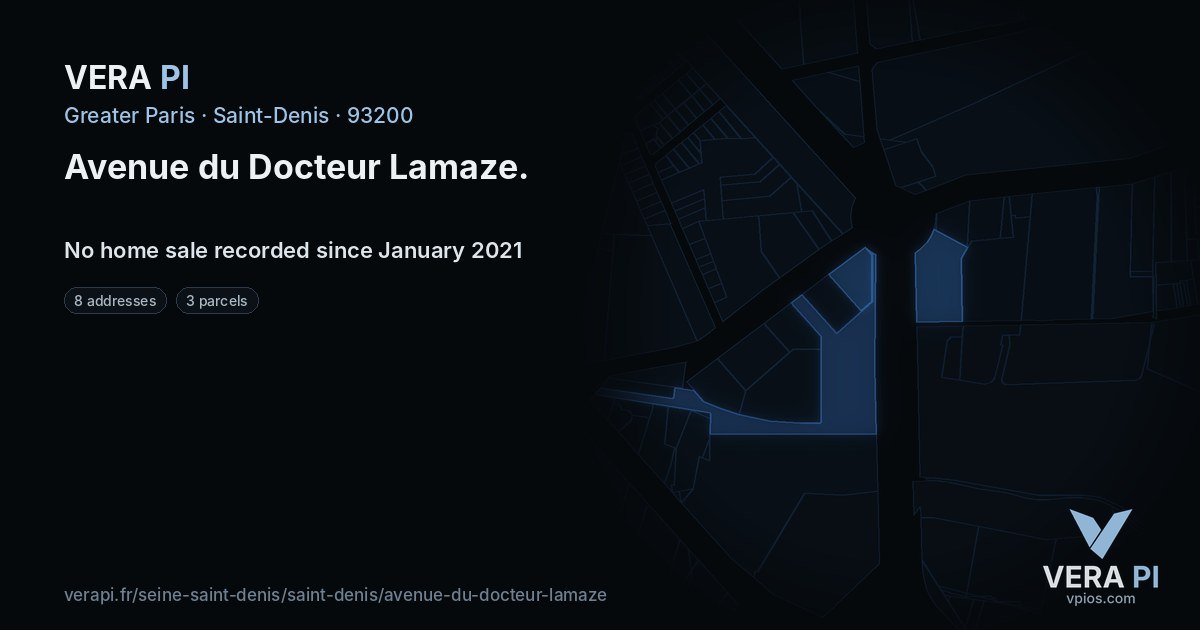 Avenue du Docteur Lamaze, Saint-Denis at night – every parcel coloured by the prices around it, the street's own parcels lit