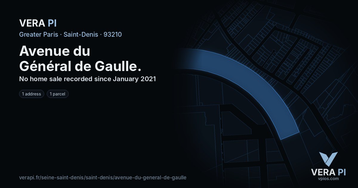 Avenue du Général de Gaulle, Saint-Denis at night – every parcel coloured by the prices around it, the street's own parcels lit