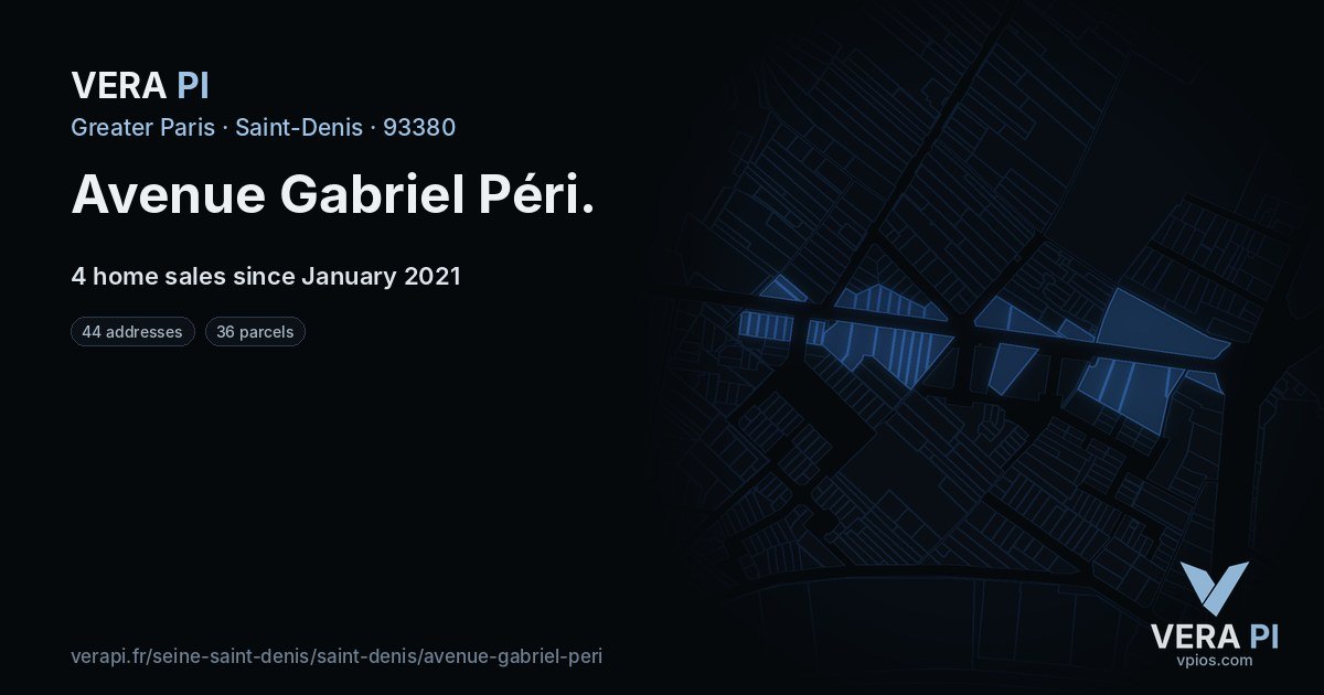 Avenue Gabriel Péri, Saint-Denis at night – every parcel coloured by the prices around it, the street's own parcels lit