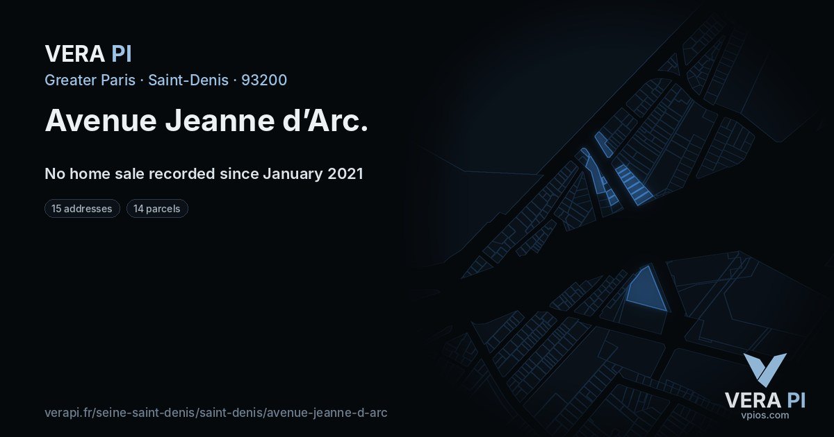Avenue Jeanne d’Arc, Saint-Denis at night – every parcel coloured by the prices around it, the street's own parcels lit