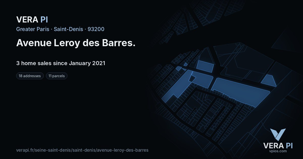 Avenue Leroy des Barres, Saint-Denis at night – every parcel coloured by the prices around it, the street's own parcels lit