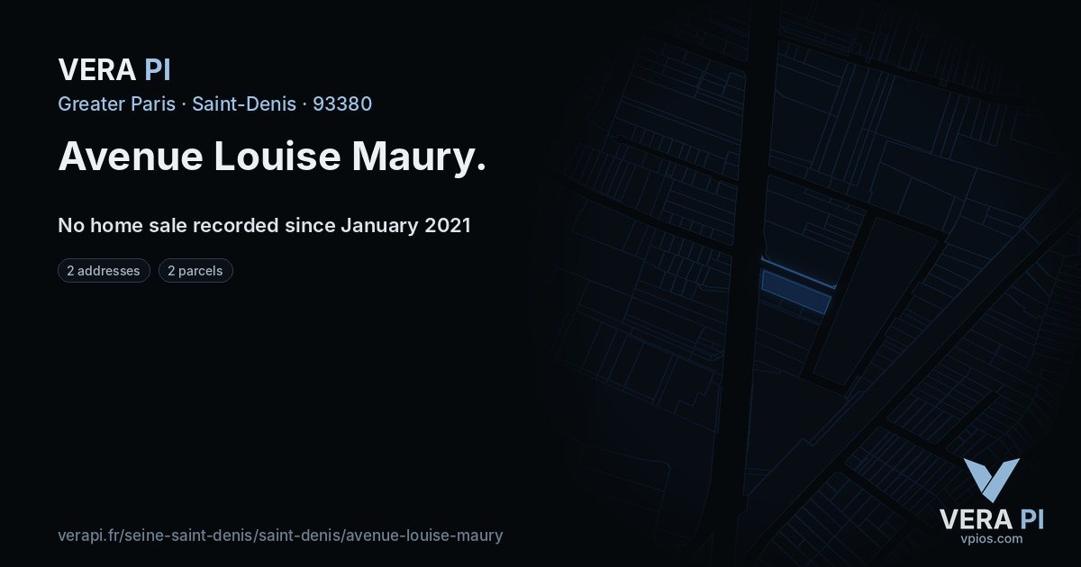 Avenue Louise Maury, Saint-Denis at night – every parcel coloured by the prices around it, the street's own parcels lit