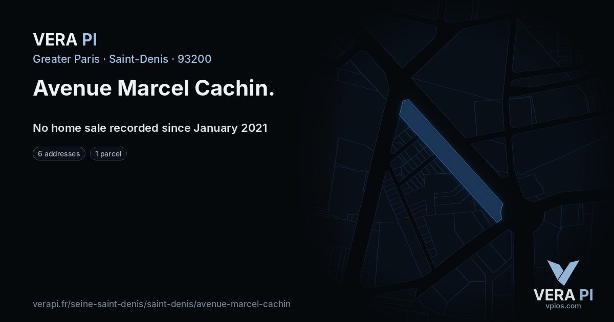 Avenue Marcel Cachin, Saint-Denis at night – every parcel coloured by the prices around it, the street's own parcels lit