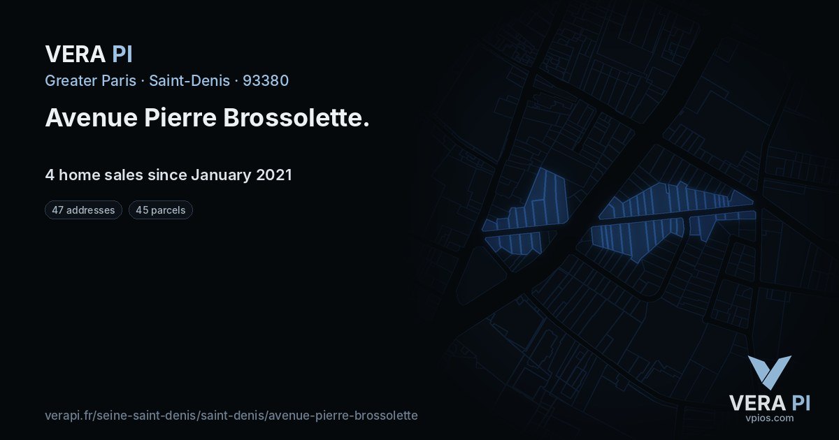 Avenue Pierre Brossolette, Saint-Denis at night – every parcel coloured by the prices around it, the street's own parcels lit