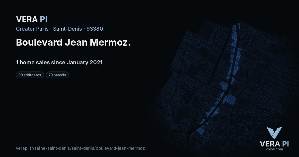 Boulevard Jean Mermoz, Saint-Denis at night – every parcel coloured by the prices around it, the street's own parcels lit