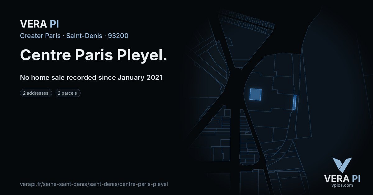 Centre Paris Pleyel, Saint-Denis at night – every parcel coloured by the prices around it, the street's own parcels lit
