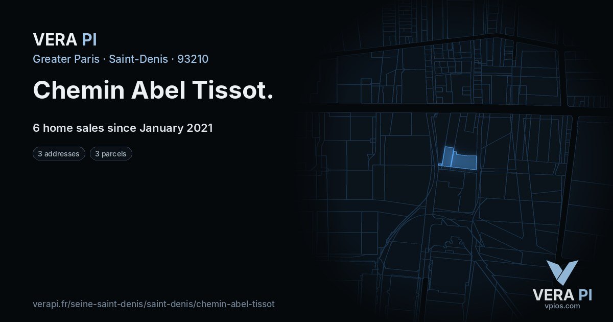Chemin Abel Tissot, Saint-Denis at night – every parcel coloured by the prices around it, the street's own parcels lit