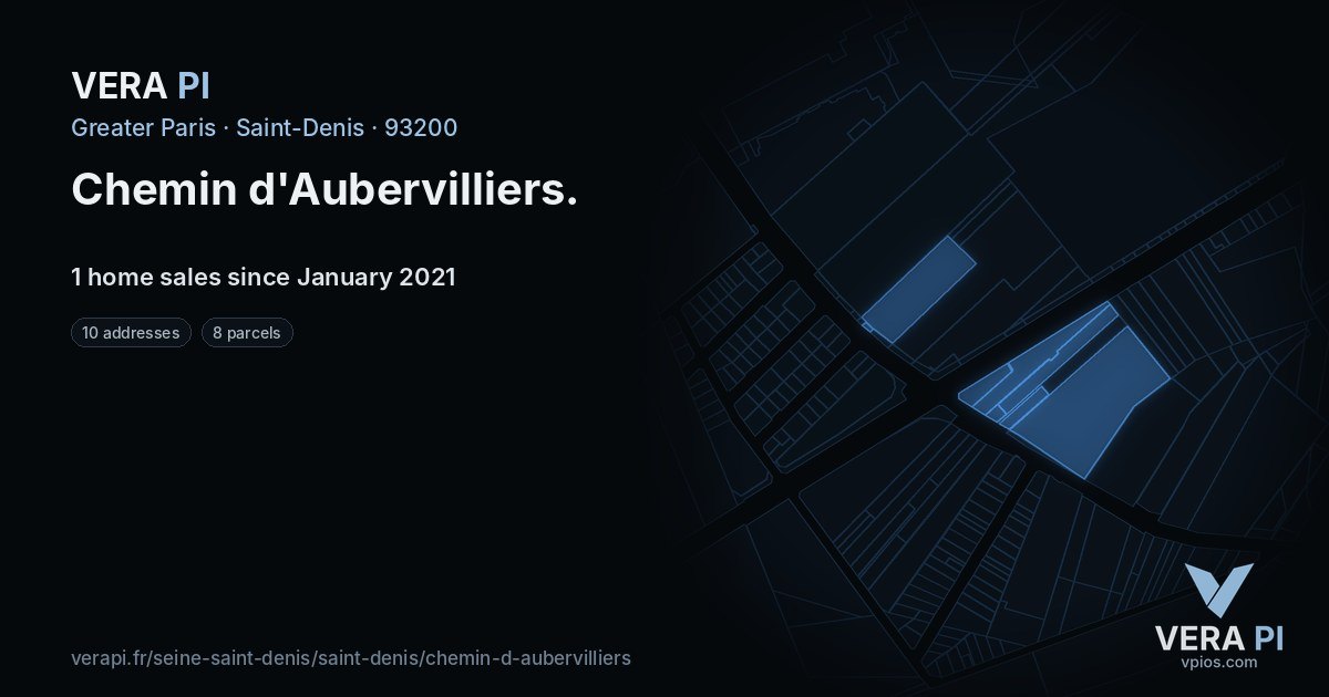 Chemin d'Aubervilliers, Saint-Denis at night – every parcel coloured by the prices around it, the street's own parcels lit