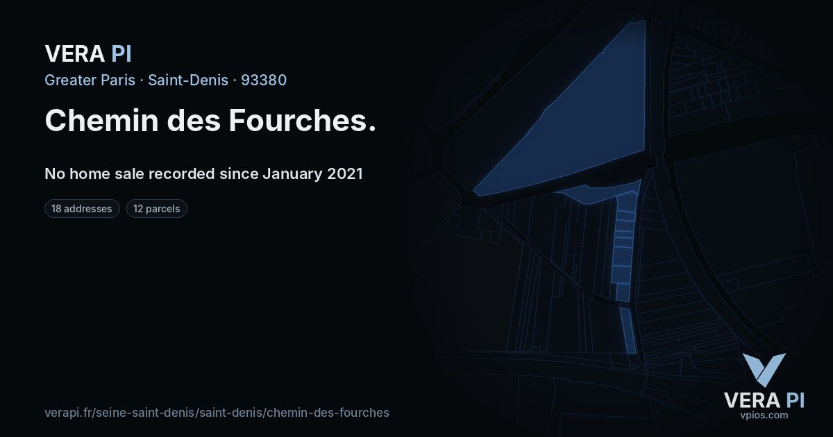 Chemin des Fourches, Saint-Denis at night – every parcel coloured by the prices around it, the street's own parcels lit