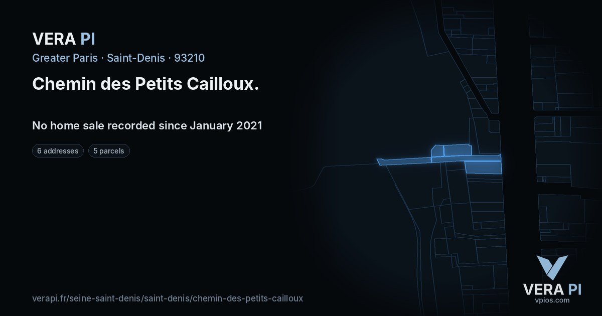 Chemin des Petits Cailloux, Saint-Denis at night – every parcel coloured by the prices around it, the street's own parcels lit
