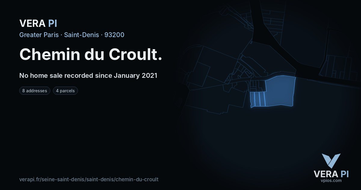 Chemin du Croult, Saint-Denis at night – every parcel coloured by the prices around it, the street's own parcels lit