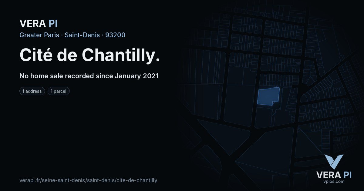 Cité de Chantilly, Saint-Denis at night – every parcel coloured by the prices around it, the street's own parcels lit