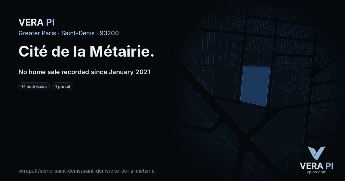 Cité de la Métairie, Saint-Denis at night – every parcel coloured by the prices around it, the street's own parcels lit