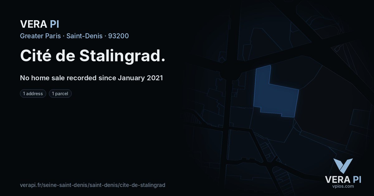 Cité de Stalingrad, Saint-Denis at night – every parcel coloured by the prices around it, the street's own parcels lit
