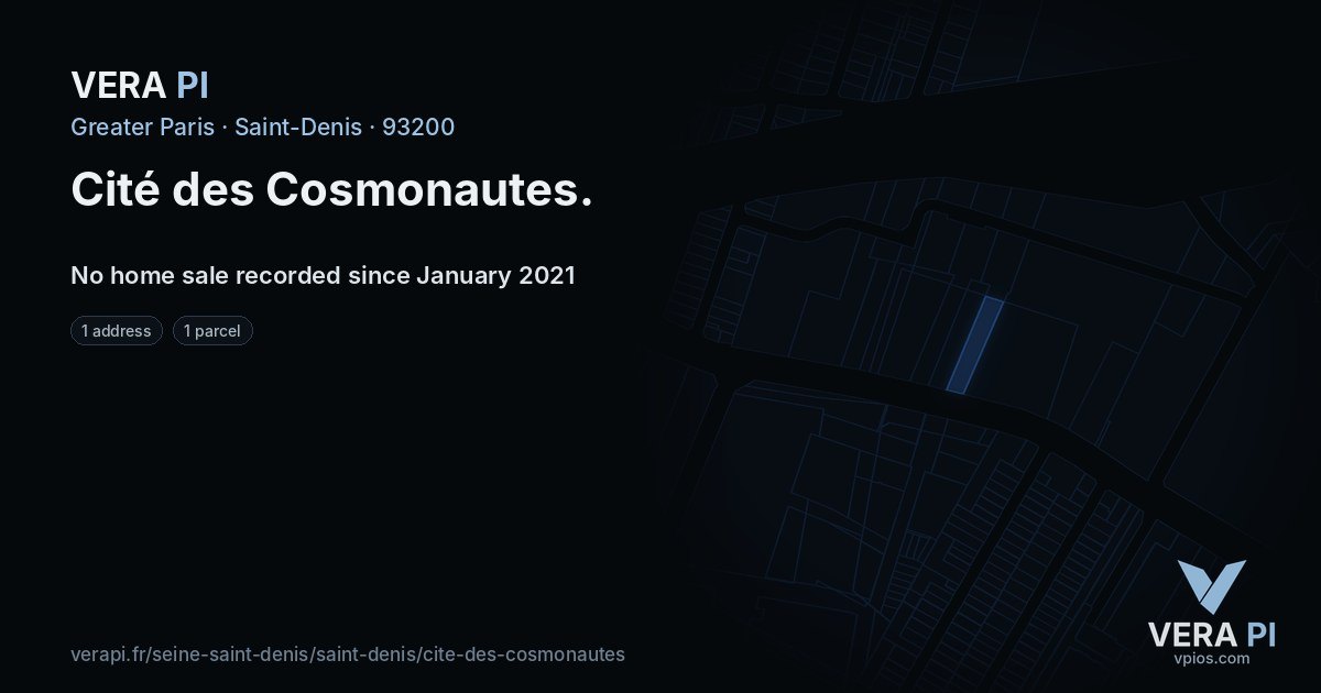 Cité des Cosmonautes, Saint-Denis at night – every parcel coloured by the prices around it, the street's own parcels lit