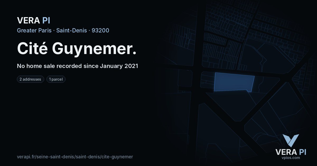 Cité Guynemer, Saint-Denis at night – every parcel coloured by the prices around it, the street's own parcels lit