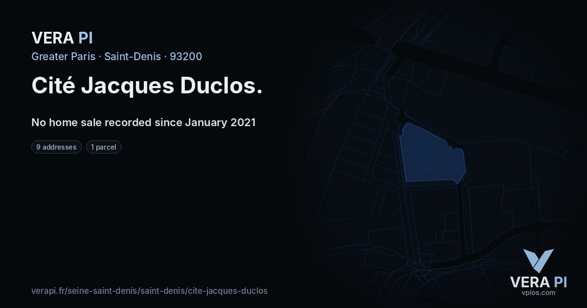 Cité Jacques Duclos, Saint-Denis at night – every parcel coloured by the prices around it, the street's own parcels lit