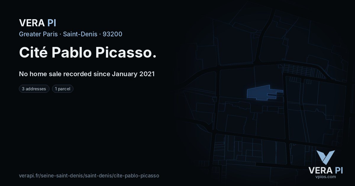 Cité Pablo Picasso, Saint-Denis at night – every parcel coloured by the prices around it, the street's own parcels lit