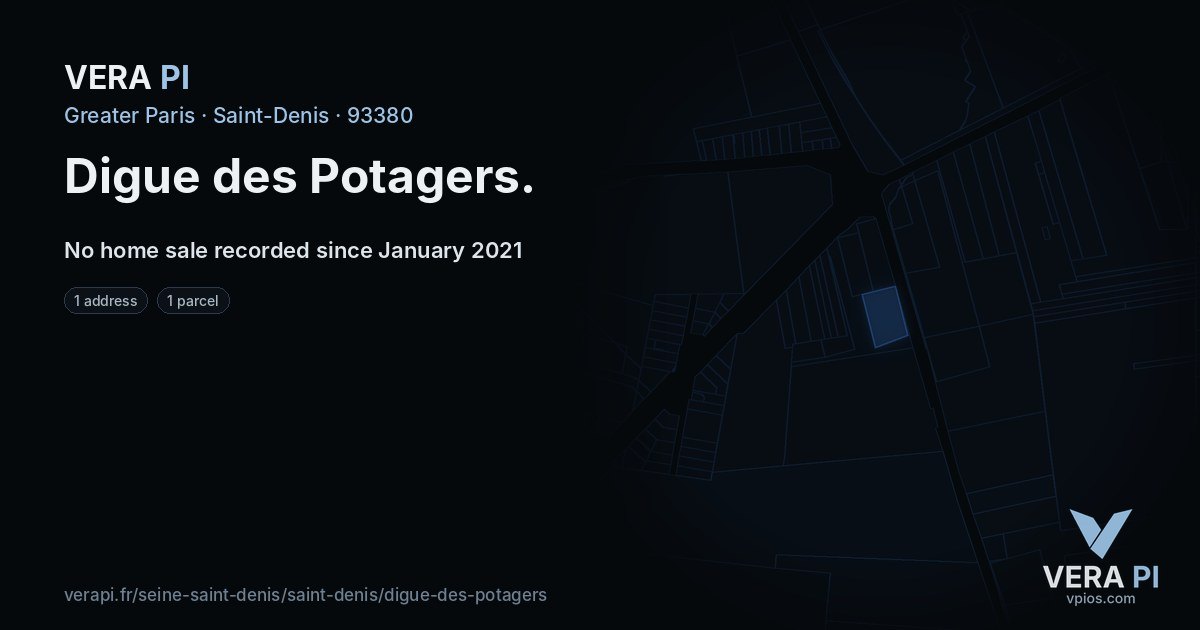 Digue des Potagers, Saint-Denis at night – every parcel coloured by the prices around it, the street's own parcels lit