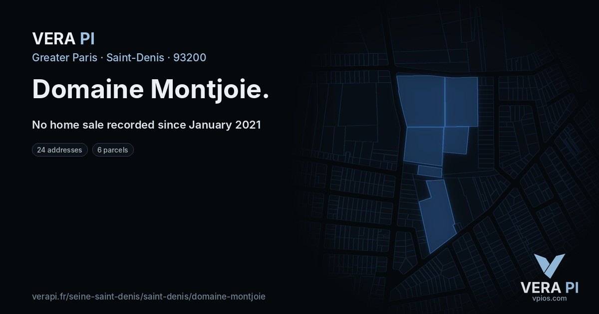 Domaine Montjoie, Saint-Denis at night – every parcel coloured by the prices around it, the street's own parcels lit
