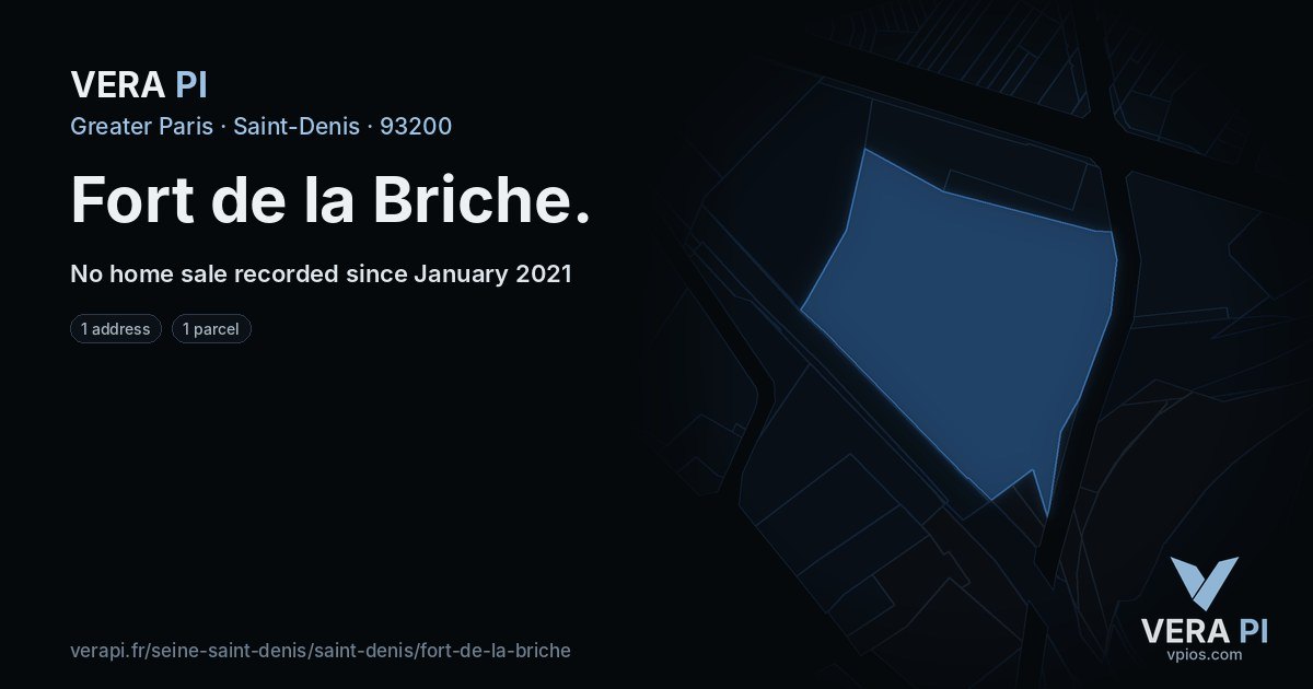 Fort de la Briche, Saint-Denis at night – every parcel coloured by the prices around it, the street's own parcels lit