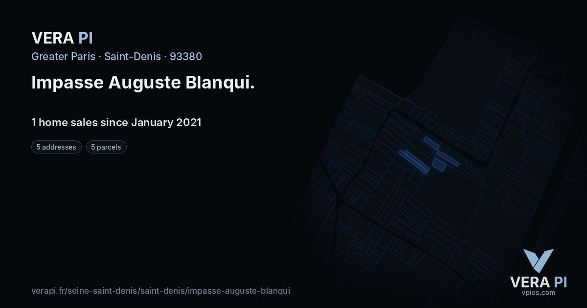 Impasse Auguste Blanqui, Saint-Denis at night – every parcel coloured by the prices around it, the street's own parcels lit