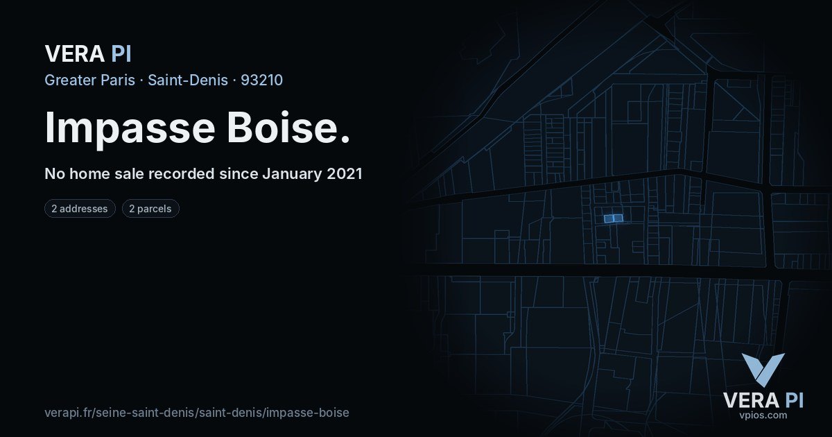 Impasse Boise, Saint-Denis at night – every parcel coloured by the prices around it, the street's own parcels lit