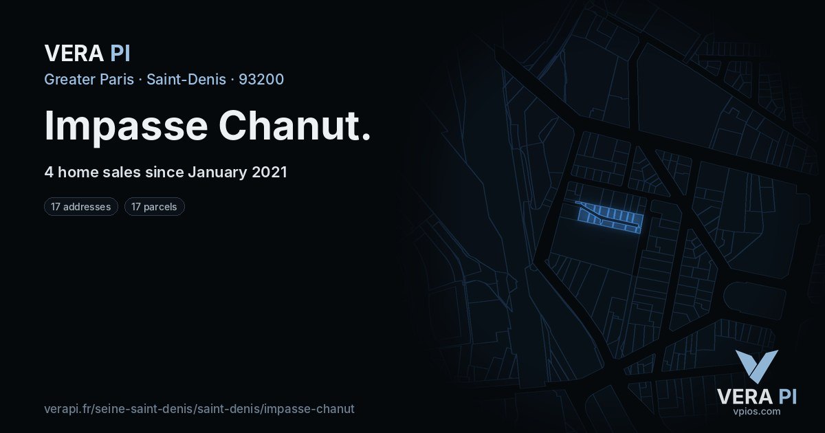 Impasse Chanut, Saint-Denis at night – every parcel coloured by the prices around it, the street's own parcels lit