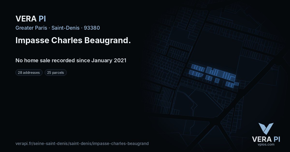 Impasse Charles Beaugrand, Saint-Denis at night – every parcel coloured by the prices around it, the street's own parcels lit
