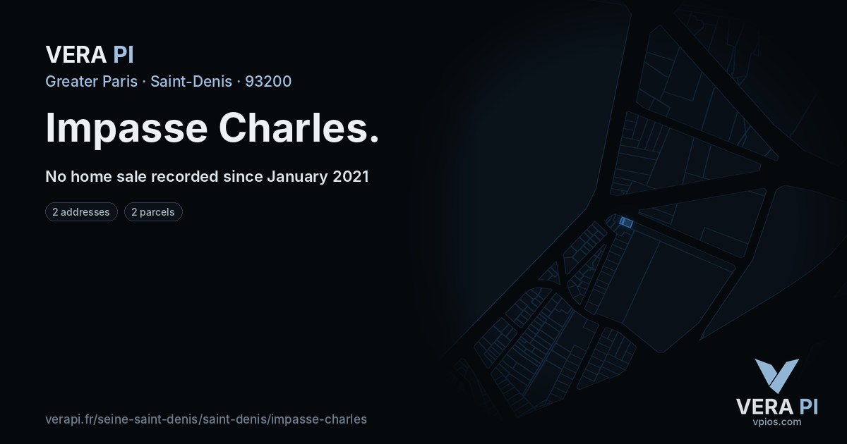 Impasse Charles, Saint-Denis at night – every parcel coloured by the prices around it, the street's own parcels lit
