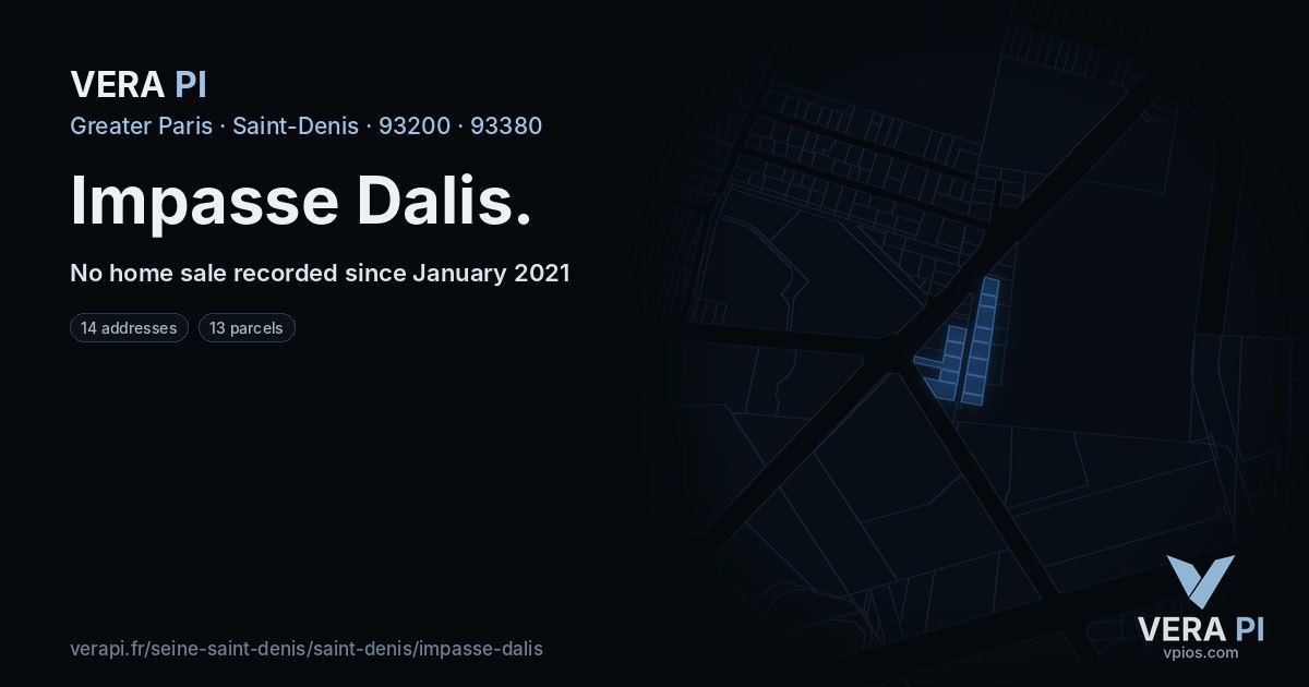 Impasse Dalis, Saint-Denis at night – every parcel coloured by the prices around it, the street's own parcels lit