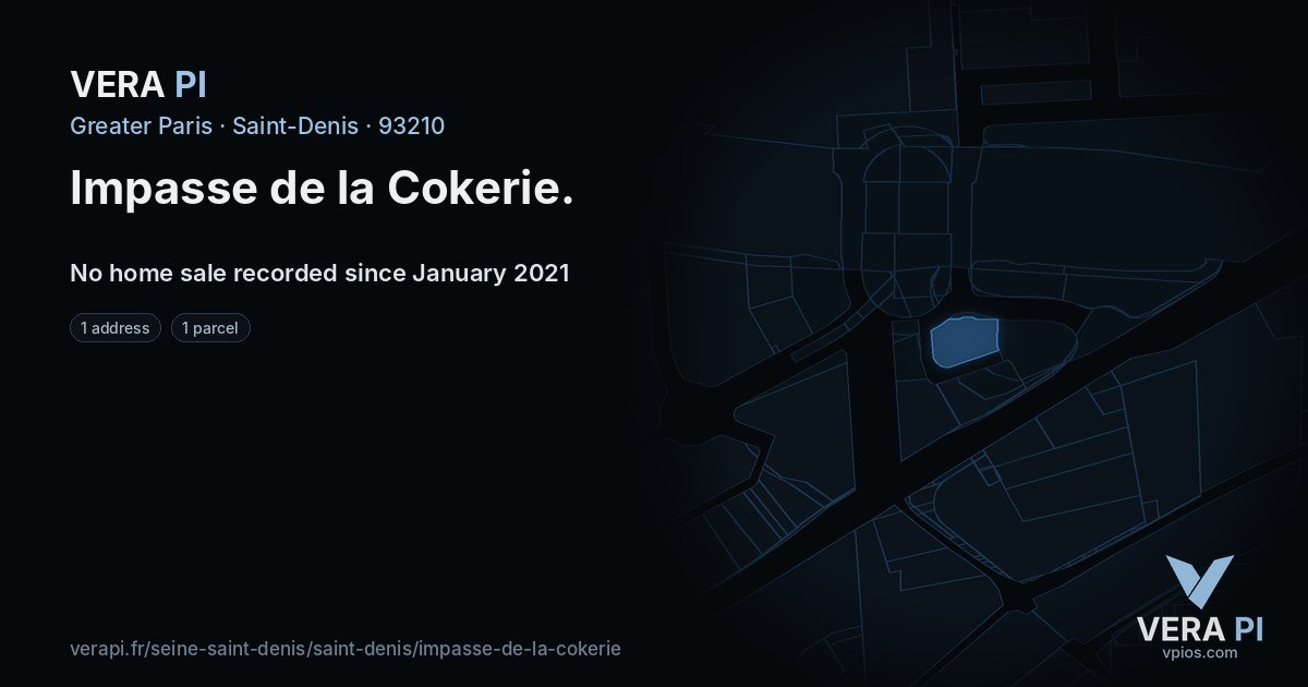 Impasse de la Cokerie, Saint-Denis at night – every parcel coloured by the prices around it, the street's own parcels lit