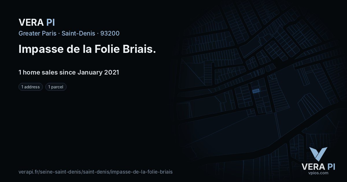 Impasse de la Folie Briais, Saint-Denis at night – every parcel coloured by the prices around it, the street's own parcels lit